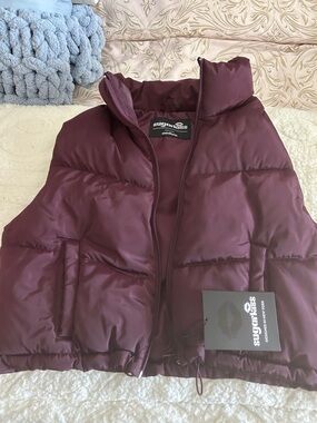Sugarlips Quilted Puffer Vest in Wine